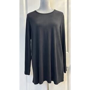 Eileen Fisher Tencel Blend Crew Neck Tunic Top Black Womens Medium Minimalist
